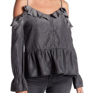 William Rast WOLFE Cold Shoulder Ruffle Top size Small